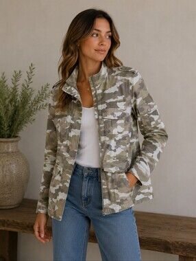 Kensie Jeans Camouflage Military Style Jacket L Cotton/Spandex
